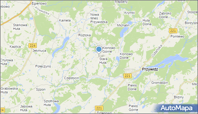 mapa Stara Huta, Stara Huta gmina Przywidz na mapie Targeo